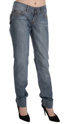 Just Cavalli Blauwe Gewassen Katoenen Lage Taille Slim Fit Jeans