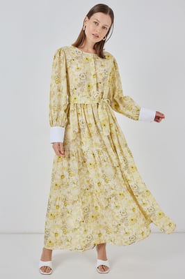 Viscose Blend Patroon Maxi Dress met Knoopsluiting