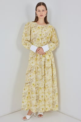 Viscose Blend Patroon Maxi Dress met Knoopsluiting