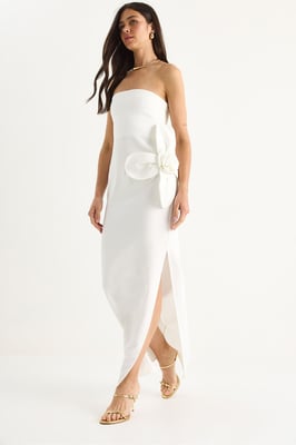 Strapless Bloemen Maxi Jurk met Strikdetail