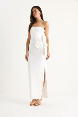 Strapless Bloemen Maxi Jurk met Strikdetail