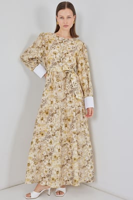 Viskose Blend Geprinte Maxi Jurk met Knopenlijn
