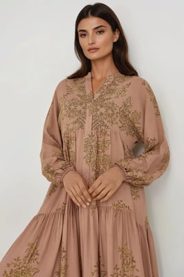 Geprinte Viscose Maxi Jurk met Blousekraag