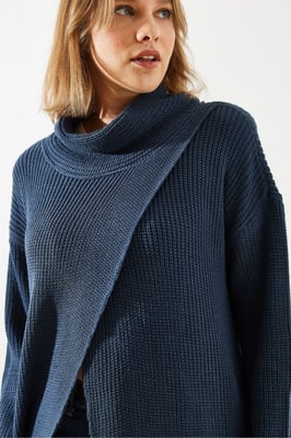 Gestructureerde Turtleneck Maxi Jurk met Split