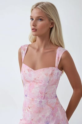 Bloemen Maxi Jurk met Hartkraag