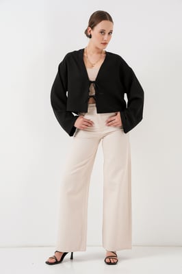 Viscose Blend V-Hals Lange Mouw Kimono met Binding Detail
