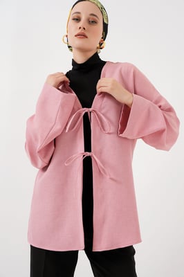 Linnenmix Lange Mouwen Kimono met Binding Detail