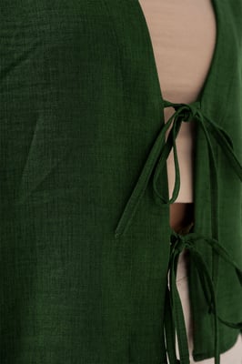 Viscose Blend V-Hals Lange Mouw Kimono met Binding Detail