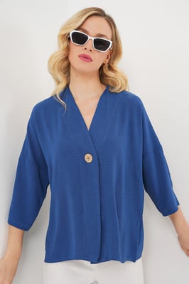 V-hals Driekwart Mouw Kimono met Knop
