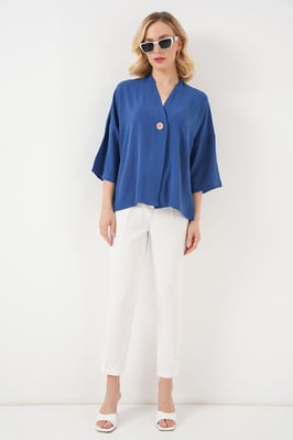 V-hals Driekwart Mouw Kimono met Knop