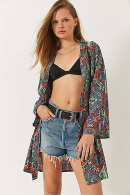 Patroon Lange Kimono met Sjaalkraag