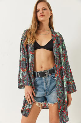 Patroon Lange Kimono met Sjaalkraag