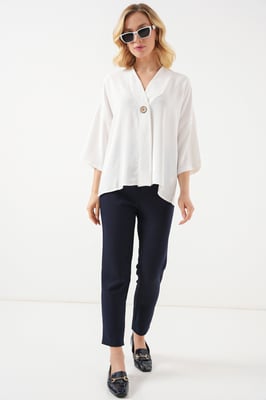 V-hals Kimono met Driekwart Mouwen en Knopen