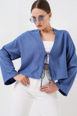 Viskosemix V-hals Lange Mouw Kimono met Afwerkingsdetail