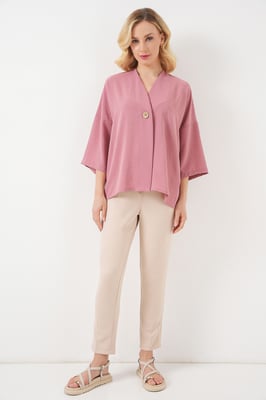V-hals Driekwartmouw Kimono met Knop