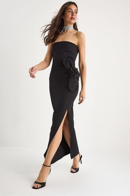 Strapless Bloemen Maxi Jurk met Strikdetail