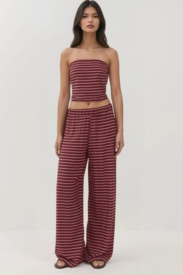 Gestreepte Strapless Top & Broek Twee-delige Set