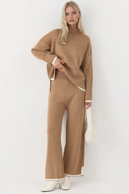Zachte Textuur Overmaatse Trui & Broek Brei Co-ord Set