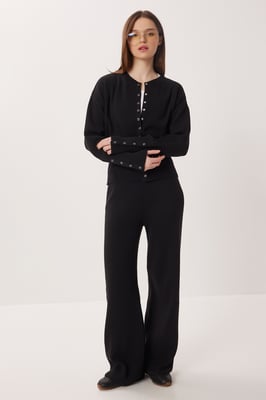Geribde Brei Co-Ord Set met Knopsluiting