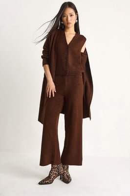 Gebreid Cardigan-Vest-Broek Drie Delige Coördinatie Set