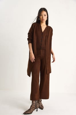 Gebreid Cardigan-Vest-Broek Drie Delige Coördinatie Set