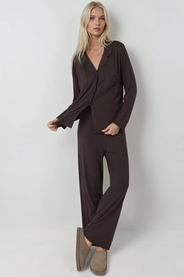 Overhemdkraag Pyjama Set met Lange Mouwen en Knopen