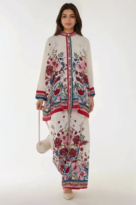 Geprinte Hoge Taille Kimono-Broek Co-ord Set