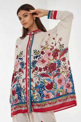 Geprinte Hoge Taille Kimono-Broek Co-ord Set