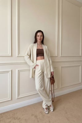 Gestreept Twee-delige Co-Ord Set met Open Kraag