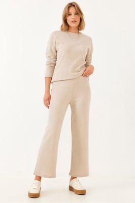 Geribbelde Textuur Crew Neck Trui en Broek Set