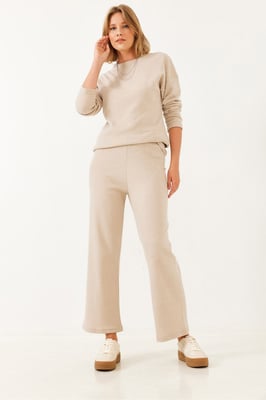 Geribbelde Textuur Crew Neck Trui en Broek Set