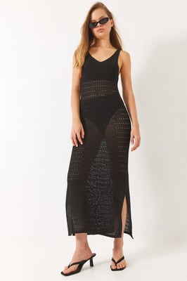V-hals Midi Split Jurk