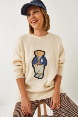 Geborduurd Overmaat Crew Neck Trui