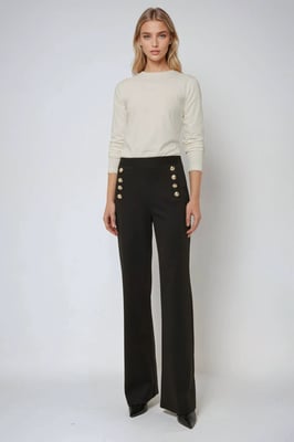Hoge Taille Wijde Pantalon met Knopen Detail