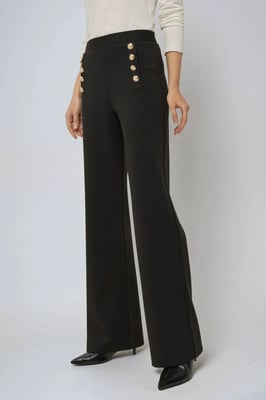 Hoge Taille Wijde Pantalon met Knopen Detail
