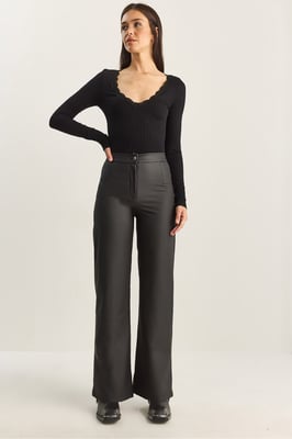 Hoge Taille Wijde Pijpen Nepleer Broek