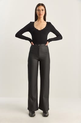 Hoge Taille Wijde Pijpen Nepleer Broek
