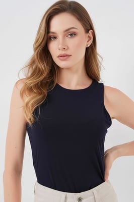 Aansluitende Mouwloze Colbodysuit met Drukknopen