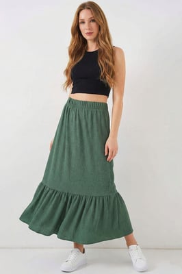 Gestructureerde Maxi Breirok met Elastische Taille