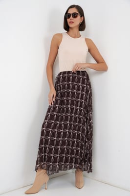 Hoge Taille Geometrische Print Maxi Rok