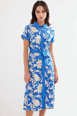 Bloemige Midi-jurk met Strik