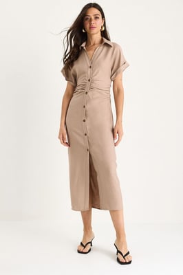 V-hals Midi-jurk met knoopsluiting
