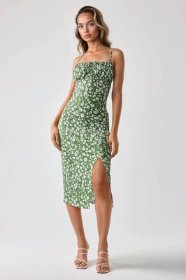 Allover Bloemenprint Bodycon Midi-jurk met Splits