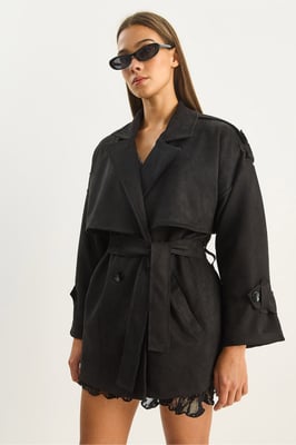 Oversized Faux Suede Trenchcoat