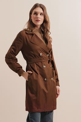 Dubbelgebreide Elastische Trenchcoat
