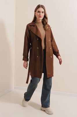 Dubbelgebreide Elastische Trenchcoat