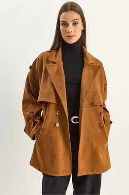 Oversized Faux Suede Trenchcoat