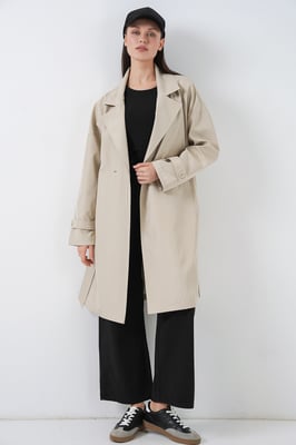 Gordel Lang Trenchcoat met Jas Kraag
