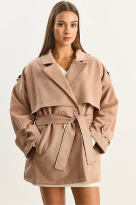 Oversized Faux Suede Trenchcoat