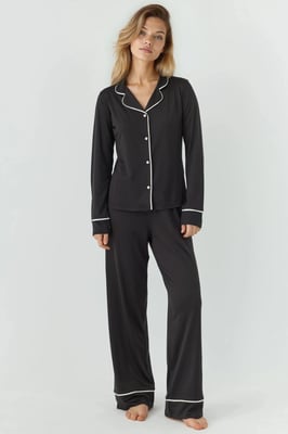 Ontspannen Pasvorm Lange Mouw Extra Zachte Touche Pyjama Set met Kraag